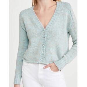 Dannijo L Cropped Cardigan With Pearl Buttons in Blue & Grey Heather